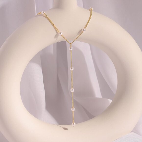 Pearl Necklaces for Women - 14k Gold Plated Dainty Gold Pearl Necklace Simple Ev - Picture 7 of 7